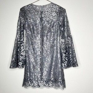 White House Black Market Crochet Lace Shift Dress Bell Sleeves Black Sz 4p